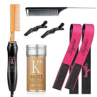 Hot Comb Set 7Pcs, Electric Hair Straightener Pressing Comb for Black Hair, Hot Comb Set with Wig Wax Stick, Lace Band, Rat Tail Comb ＆Salon Clips