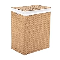 Seville Classics Premium Handwoven Portable Laundry Bin Basket with Carrying Handles, Household Storage for Clothes, Linens, Sheets, Toys, Tan, Rectangular Hamper