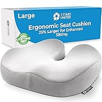 Seat Cushion for Office Chair - Tailbone Pressure Relief Cushion - Coccyx, Lower Back, Hip, Butt, Sciatica Pain Relief Pillow - Memory Foam Chair Cushions for Desk Chairs, Car Seats, Wheelchairs