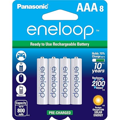 Panasonic BK-4MCCA8BA eneloop AAA 2100 Cycle Ni-MH Pre-Charged Rechargeable Batteries, 8-Battery Pack