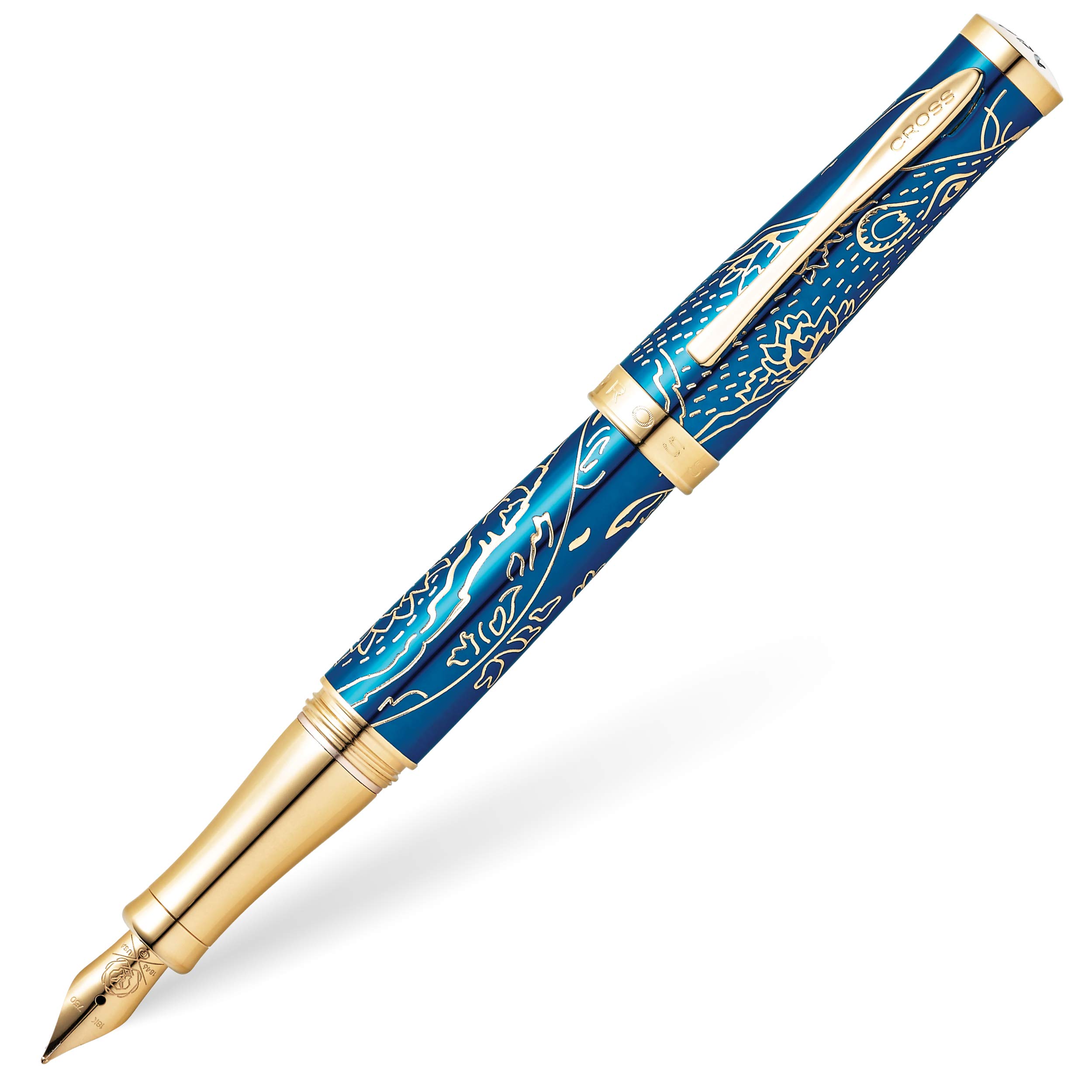 Cross Sauvage 2020 Year of the Rat Special Edition Translucent Blue Lacquer w/23KT Gold Plated Inlays and Appointments Medium Nib Fountain Pen