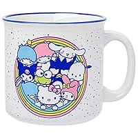 Sanrio Hello Kitty Friends Featuring Little Twin Stars, Cinnamoroll, Kuromi, Keroppi, Badtz-Maru, Pochacco, Tuxedo Sam, My Melody, Pompompurin, Chococat Ceramic Camper Mug, 20 Ounces