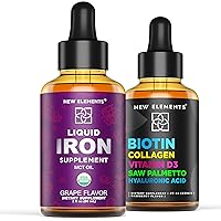 Liquid Iron Supplement for Women & Men | 18mg Iron Drops & Biotin Drops with Collagen Vitamin D3 Saw Palmetto & Hyaluronic Acid