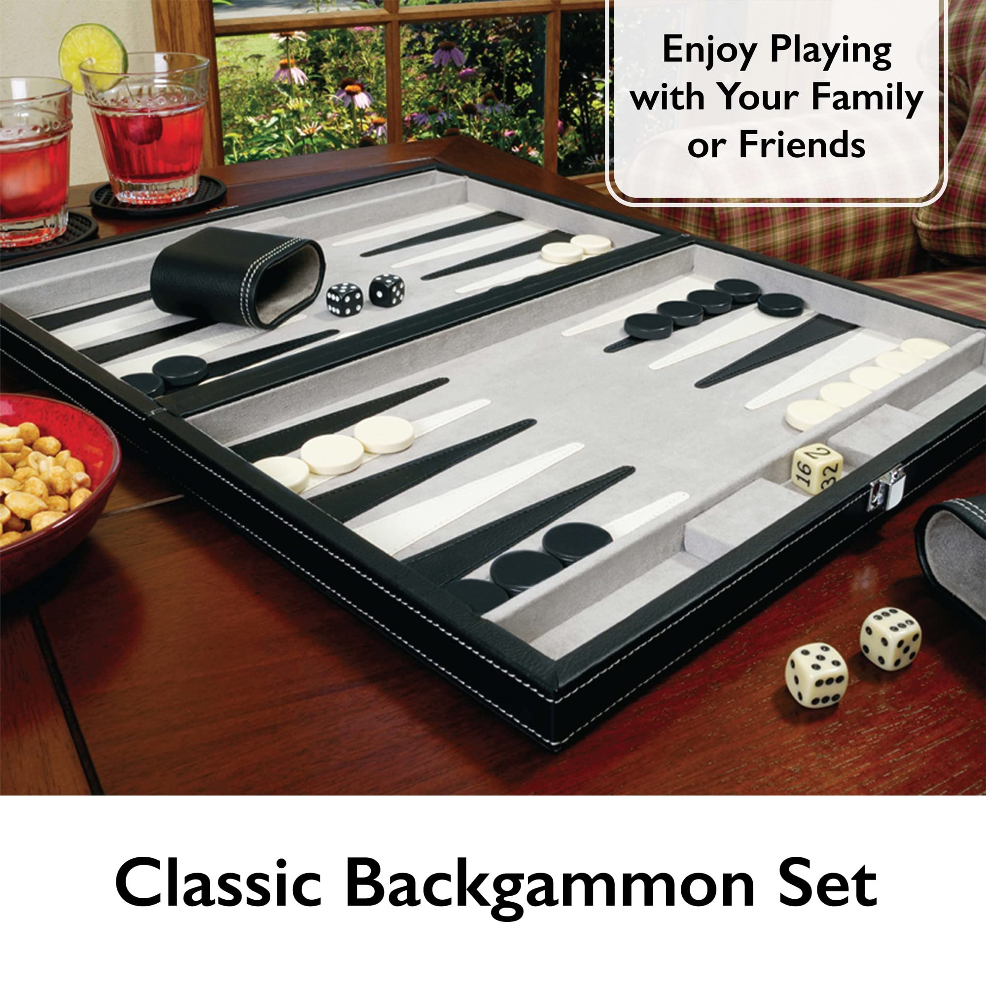 Mainstreet Classics by GLD Products 15-Inch Backgammon Board Game Set , Black/White