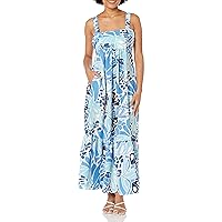 London Times Women's Smocked Back Babydoll Tiered Maxi Dress