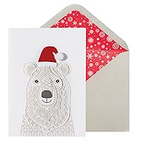 Christmas Card, Laser Cut Polar Bear, Includes a Holiday Sentiment and Coordinating Envelope (NCC-0026), multicolored, 5