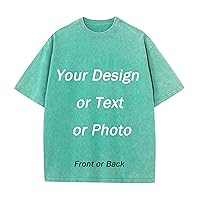 BaronHong Custom Oversized T-Shirt Add Your Own Photo and Text Design to a Washed Vintage T-Shirt for Men and Women
