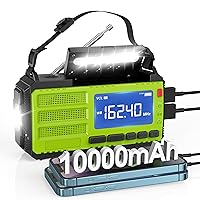 10000mAh Emergency Radio, Hand Crank Radio, AM FM NOAA Weather Alert Radio, Solar Radio, 3 Charging Methods, 3-Mode Flashlight, Reading Lamp, SOS Alarm, Phone Charger for Hurricane and Emergency
