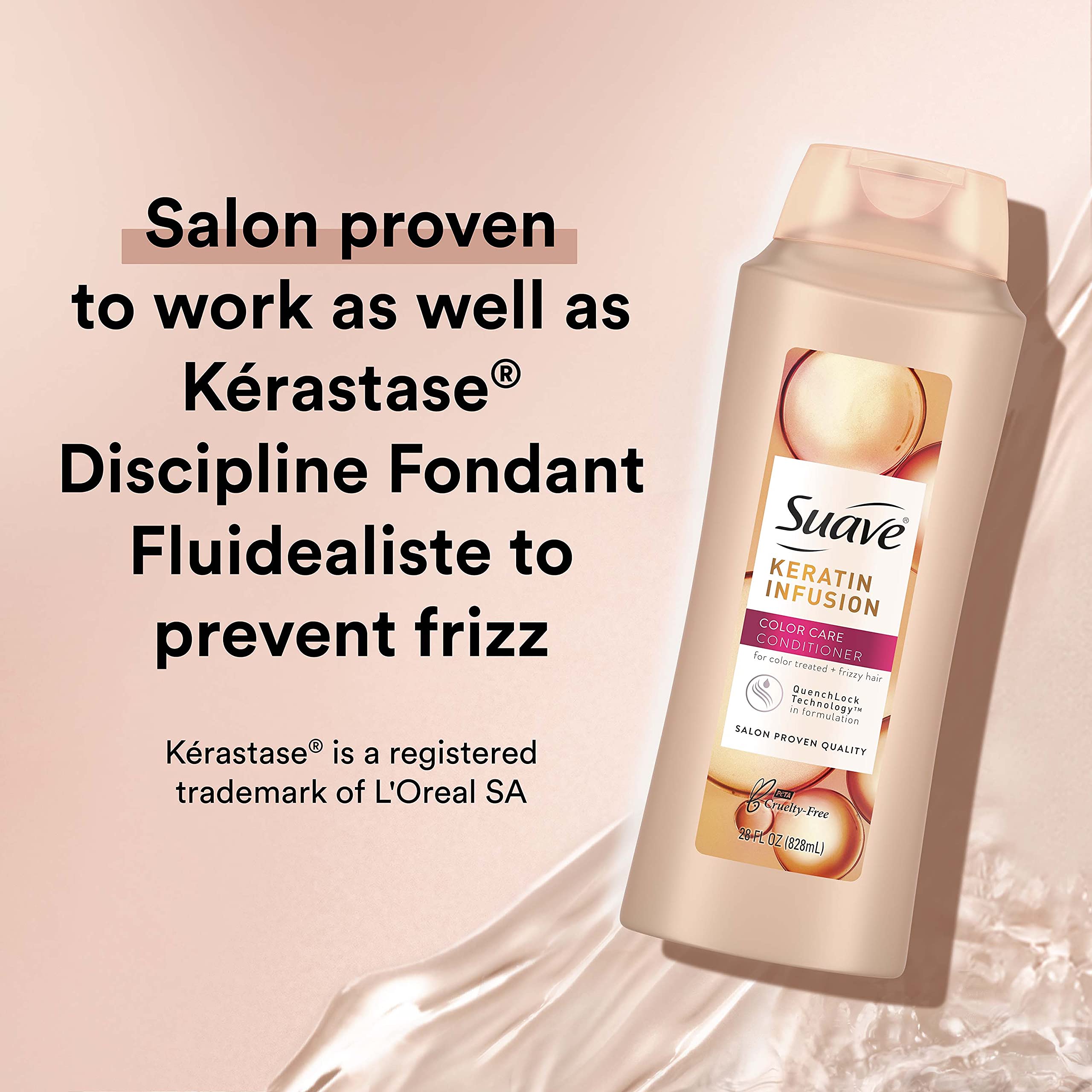Suave Professionals Color Care Conditioner for Color-Treated and Frizzy Hair Keratin Infusion Hair Conditioner with 48-hour Frizz Control 28 oz, Pack of 4