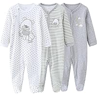 Baby Boys Girls Footies One-Piece Romper Long-Sleeve Jumsuit Cotton Newborn Clothes Set 3-Pack, 0-12 Months