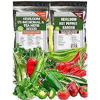 Collection of Culinary and Medicinal Herb Seeds Including Hot Pepper Varieties - Great for Planting Indoor, Outdoor and Hydroponic - Non-GMO, USA Grown - Total 35 Individual Bags with Heirloom Seeds