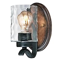 Westinghouse 6331600 Barnwell One-Light Indoor Wall Fixture, Textured Iron and Barnwood Finish with Clear Hammered Glass, 1