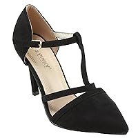 Women's Merge-83 Faux Suede Pointed-Toe T-Strap High Heel Dress Pumps