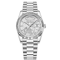 RollsTimi Pagani Design 1752 Men's Automatic Watch, Date Watch Men's, Sapphire Glass, Japan Imported Movement, Self-Winding Movement Stainless Steel Watch, 100M Waterproof. (White)