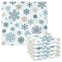 ALAZA Dish Towels Kitchen Cleaning Cloths Christmas White Blue Gold Snowflakes Dish Cloths Super Absorbent Kitchen Towels Lint Free Bar Tea Soft Towel Kitchen Accessories Set of 6,11