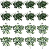 100 Pcs Artificial Eucalyptus Stem Bulk Artificial Seeded Willow Faux Greenery Bunches Plants, 50 Eucalyptus Leaves 50 Willow, Home Decoration DIY Wedding Bouquet Arch Table Centerpiece