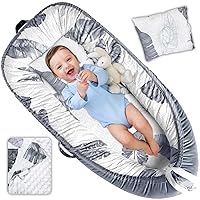 Baby Lounger with Pillow and Blanket, Ultra-Soft Baby Lounger Pillow, 2-Sided Baby Nest (Machine-Washable), 100% Cotton Baby Lounger for Newborn