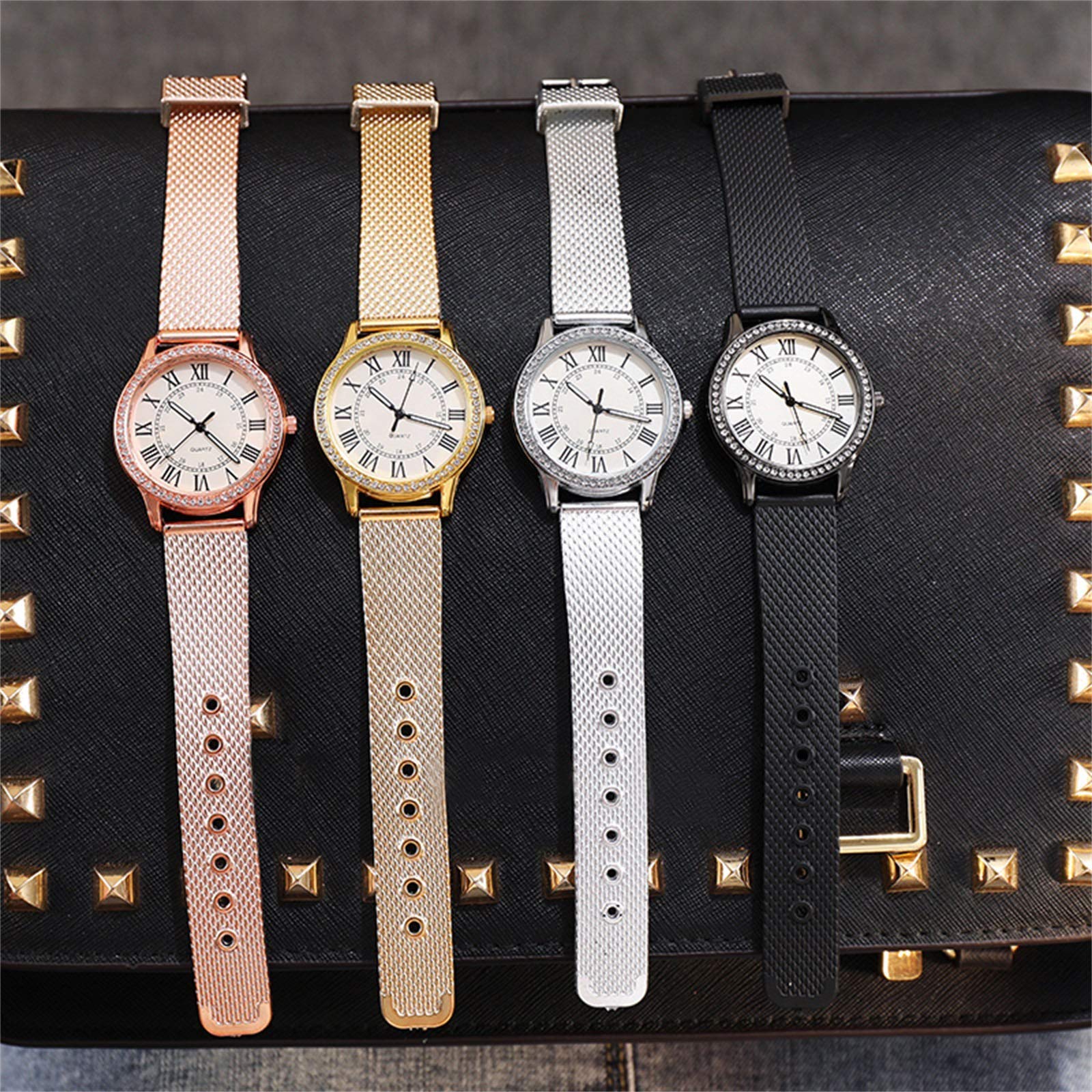 Gierzijia Diamond-Studded Luminous Retro Wristwatch for Women, Fashion Female Watch Stainless Steel Belt Quartz Watch, Gift for Valentine's Day Christmas and Mother's Day