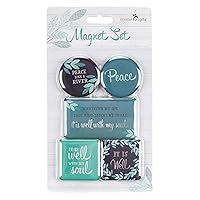 Christian Art Gifts Teal Refrigerator Magnets | Well with My Soul Hymn | Inspirational Fridge Magnet Mini Variety Set/5