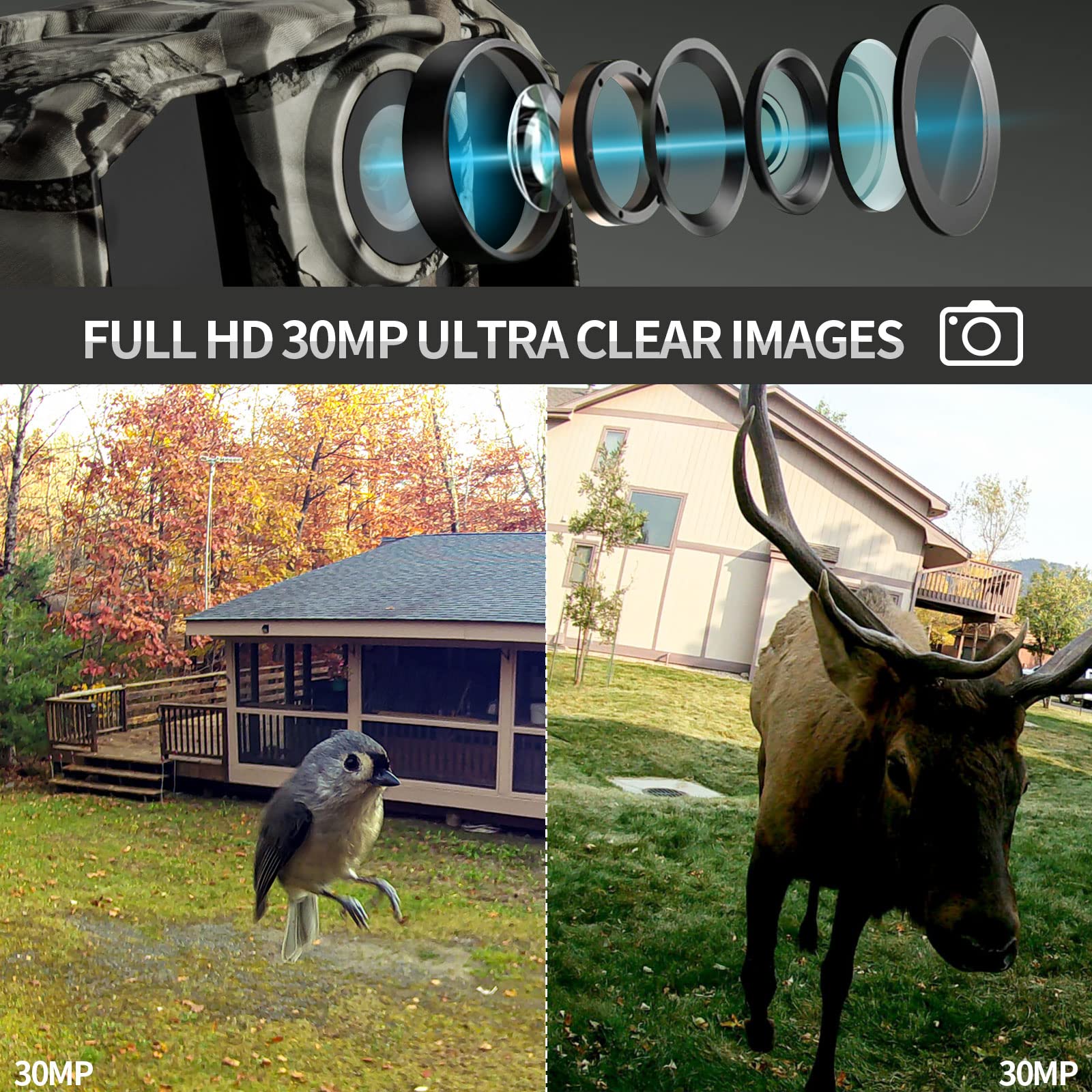 WOSODA Trail Camera WiFi 30MP 4K Game Camera with 120° Wide-Angle Motion, Hunting Camera with Night Vision Motion Activated Waterproof IP66 for Wildlife Deer Scouting Hunting (Camo) (Camo-New)