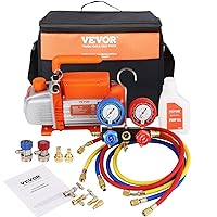 VEVOR 3.5 CFM AC Vacuum Pump and Gauge Set, Compatible with A2L & A1 Refrigerants R1234yf R134a, 1-Stage Rotary Vane Vacuum Pump, AC Refrigerant Manifold Gauge Kit, Incl. Quick Coupler, Bottle Opener