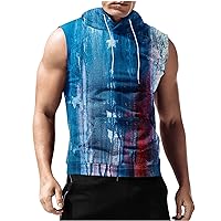 Bleach American Flag Hooded Tank Tops for Mens Distressed 4th of July Shirts Sleeveless Muscle Tee Gym Workout Patriotic Tops