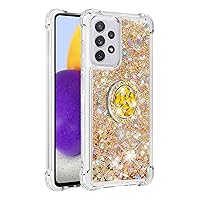Shockproof Case for Samsung Galaxy A73 5G,Glitter Bling Shine Diamond Heart Rainbow Quicksand Transparent TPU Shell with Rotating Finger Ring Kickstand