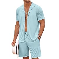 COOFANDY Men's 2 Piece Outfit Shirt Sets Short Sleeve Casual Button Down Vacation Summer Beach Outfits