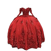 Off The Shoulder Ball Gown Quinceanera Prom Evening Dresses with Pearls 3D Lace Flower Sweet 16 Party Dress