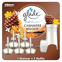 PlugIns Refills Air Freshener Starter Kit, Scented and Essential Oils for Home and Bathroom, Cashmere Woods, 3.35 Fl Oz, 1 Warmer + 5 Refills