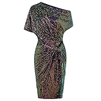 GRACE KARIN Women's Sequin Sparkly Glitter Party Club Dress One Shoulder Ruched Cocktail Bodycon Dress