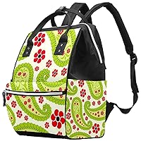 Green Paisley and Red Flower Pattern Diaper Bag Backpack Baby Nappy Changing Bags Multi Function Large Capacity Travel Bag