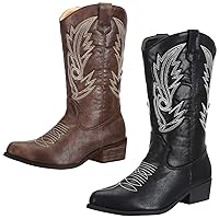 SheSole 2 Pairs Women's Western Cowgirl Cowboy Boots Brown Black US 8 Bundle