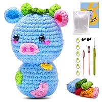 Crochet Kit for Beginners Kids Adults - Crochet Animal Kit with Step-by-Step Video Tutorials (Pig - Blue)