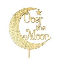 Over the Moon Gold Glitter Paper Cake Topper