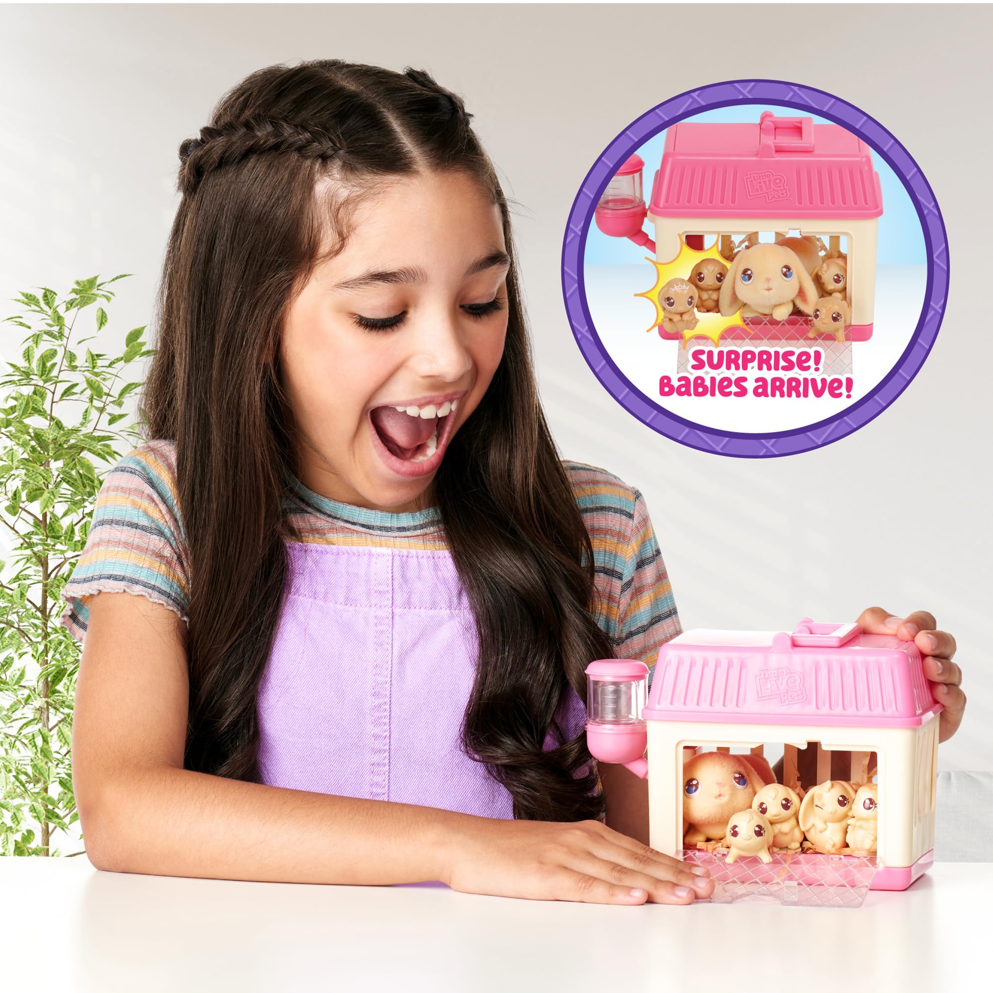 Little Live Pets - Mama Surprise Minis. Feed and Nurture a Lil' Bunny Inside Their Hutch so she can be a Mama. She has 2, 3, or 4 Babies with Surprise Accessories to Dress Up The Babies