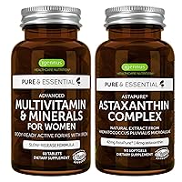 Multivitamin & Minerals for Women + Astaxanthin Complex Vegan Bundle, Sustained Release Advanced Multivitamin with Iron + Natural 4 mg H. Pluvialis Astaxanthin, by Igennus