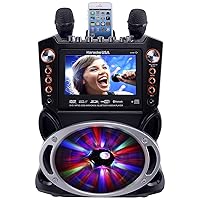 GF845 Complete Karaoke System with 2 Microphones, Remote Control, 7” Color Display, LED Lights - Works with DVD, Bluetooth, CD, MP3 and All Devices