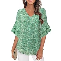 VALOLIA Womens Blouses 3/4 Sleeve Dressy Tops Business Casual Double Layers Shirts