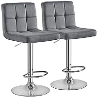 Yaheetech X-Large Bar Stools Modern Adjustable Kitchen Island Chairs Adjustable Counter Height Swivel Stool Armless Chairs with Bigger Base, Set of 2, Velvet, Dark Grey
