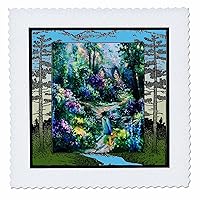 3dRose qs_14858_5 Fairy Garden-Quilt Square, 14 by 14-Inch