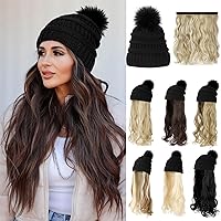 Hat Wig Beanie Hat with Hair Long Wavy Extensions Knit Pom Pom Hat Attached 20