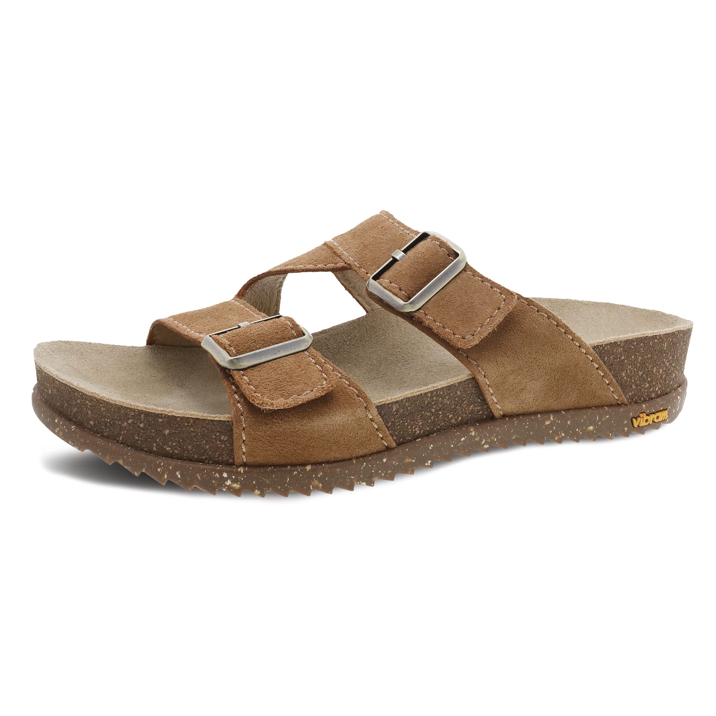Dansko Dayna Double Buckle, Slip-On Suede Sandal for Women – Cushioned, Contoured Cork midsole for Comfort and Shock Absorption – Vibram ECOSTEP EVO Rubber Outsole For Long-Lasting Wear
