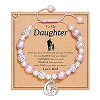 UNGENT THEM Pink Pearl and Rhinestone Bracelet for Girls Granddaughter Daughter Niece Big Sister Birthday Christmas Easter Gifts