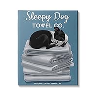 Stupell Industries Sleepy Dog Towel Co. Adorable Boston Terrier Bathroom, Design by Brian Rubenacker Canvas Wall Art, 16 x 20, Blue