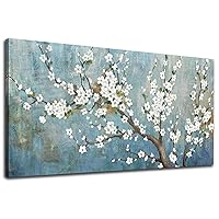 Elegant Flowers Canvas Wall Art - Plum Blossom Pictures for Wall Decor Rustic Turquoise Canvas Painting Nature Printing Artwork for Living Room Bedroom Home Office Wall Decoration 20