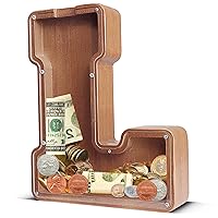 UBeesize 12in Extra Large Wooden Piggy Bank,Letter Piggy Bank for Boys Girls,Money Coin Bank for Kids,Christmas,Birthday,Children“s Gift and Home Office Decoration（L）