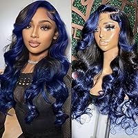YMS Blue HD Lace Front Wig Human Hair 180% Density Human Hair Wigs for Women Ombre Blue Glueless Wigs Human Hair Pre Plucked Body Wave Human Hair Wig (18 inch,Ombre Blue)