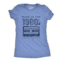 Womens Made in The 1980s Tshirt Funny Retro Cassette Tape Music Graphic Tee