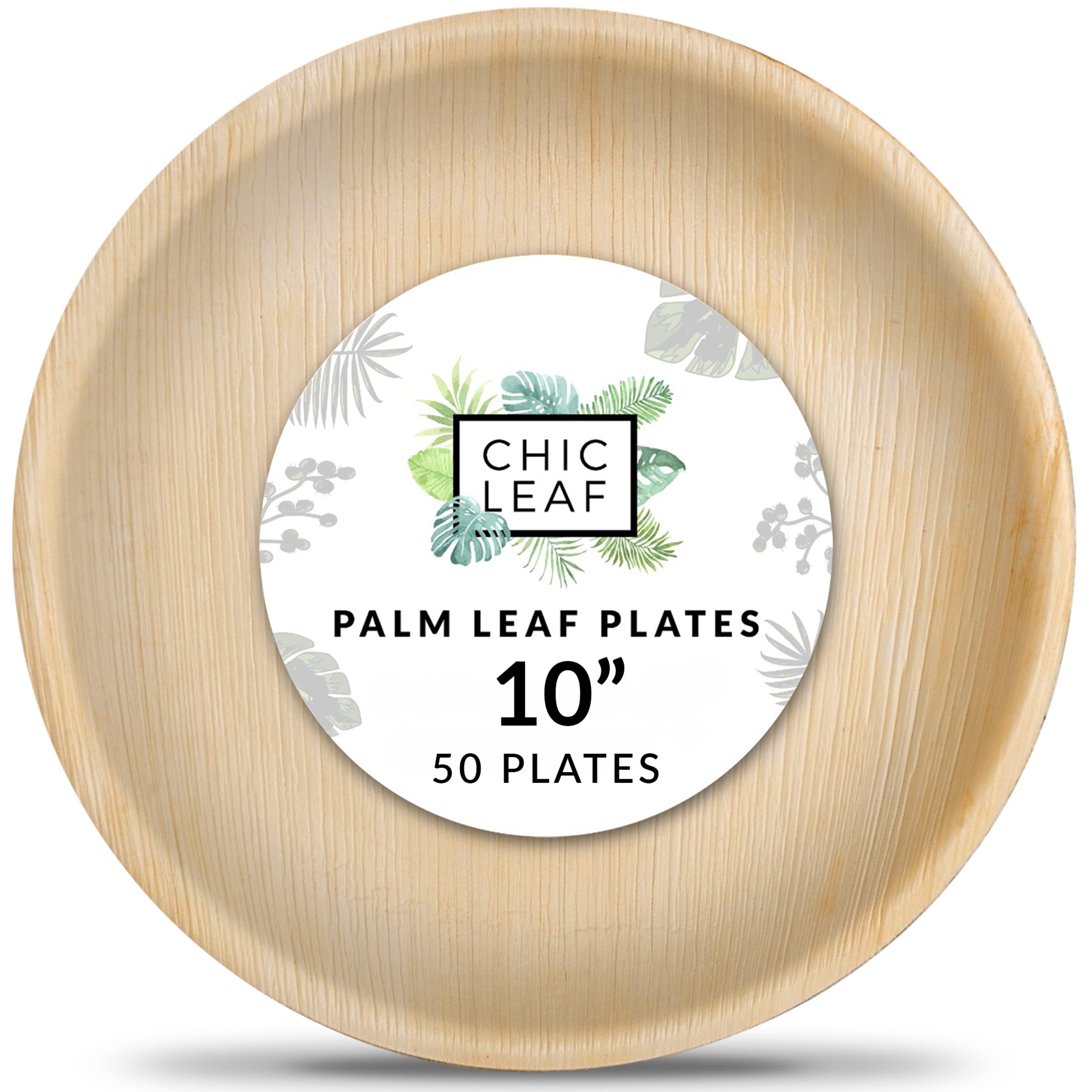 Chic Leaf Palm Leaf Plates Like Disposable Bamboo Plates 10" Round (50 pack) - Compostable Plates and Biodegradable Eco Friendly Party and Wedd...